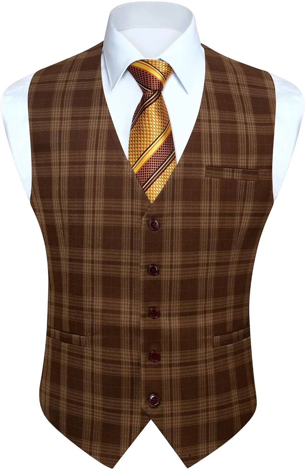 HISDERN Men's Suit Vest Business Plaid Formal Dress Waistcoat Slim Fit Vests for Men with 3 Pocket for Suit or Tuxedo