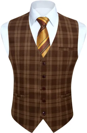 HISDERN Men's Suit Vest Business Plaid Formal Dress Waistcoat Slim Fit Vests for Men with 3 Pocket for Suit or Tuxedo