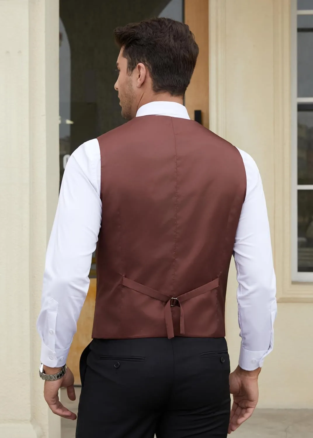 HISDERN Men's Suit Vest Business Plaid Formal Dress Waistcoat Slim Fit Vests for Men with 3 Pocket for Suit or Tuxedo