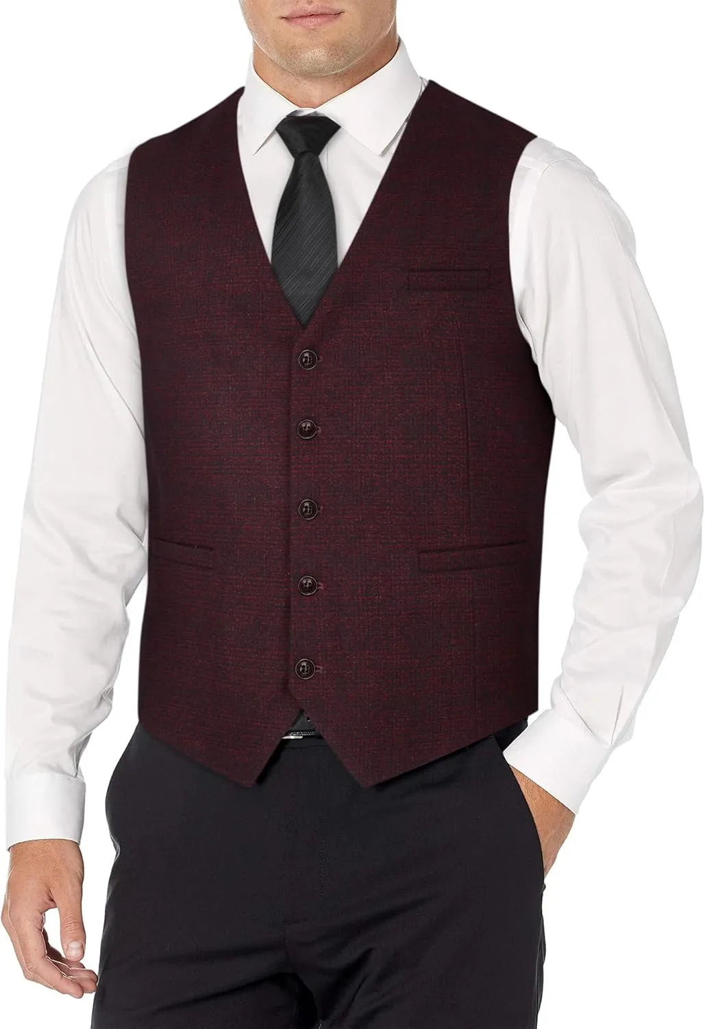 HISDERN Men's Suit Vest Business Plaid Formal Dress Waistcoat Slim Fit Vests for Men with 3 Pocket for Suit or Tuxedo