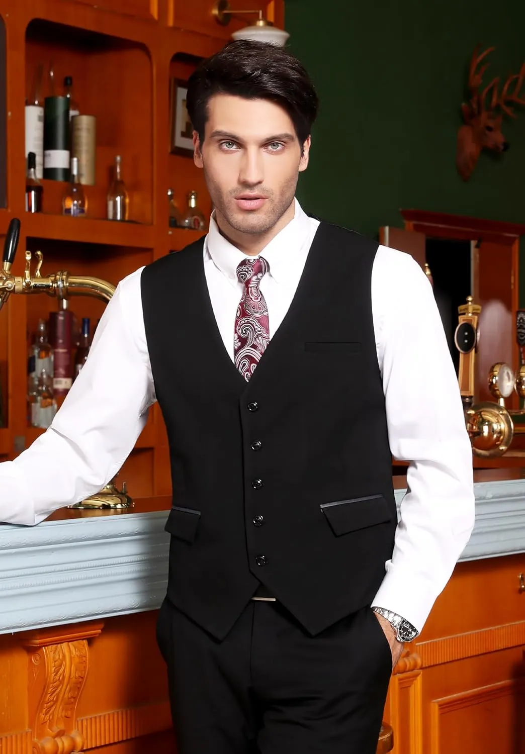 HISDERN Men's Suit Vest Business Suit Vests for Men Formal Slim Fit Solid Wedding Dress Waistcoat for V-Neck Tuxedo Vest