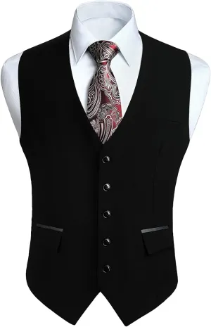 HISDERN Men's Suit Vest Business Suit Vests for Men Formal Slim Fit Solid Wedding Dress Waistcoat for V-Neck Tuxedo Vest