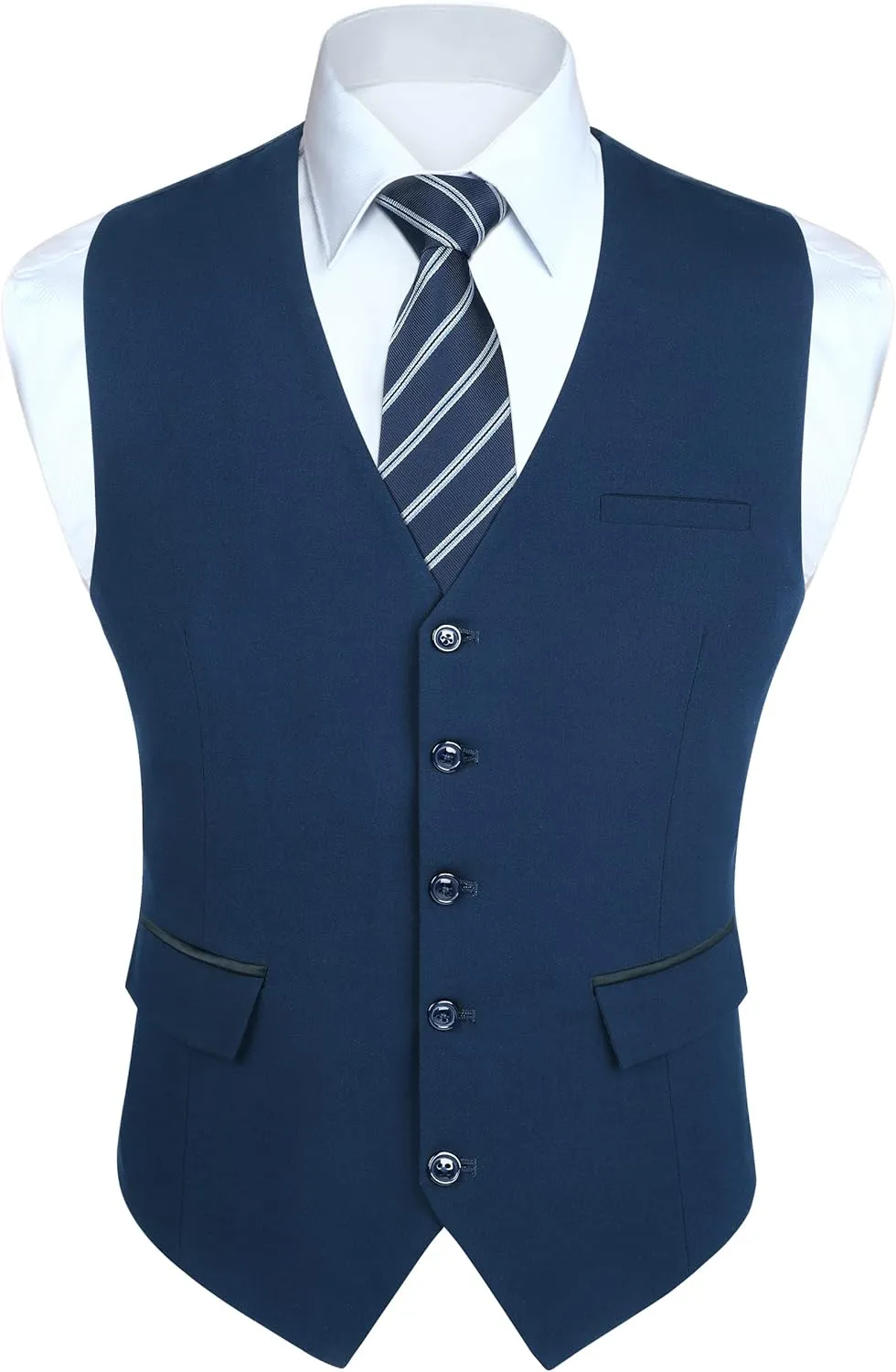 HISDERN Men's Suit Vest Business Suit Vests for Men Formal Slim Fit Solid Wedding Dress Waistcoat for V-Neck Tuxedo Vest
