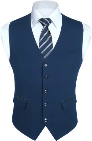 HISDERN Men's Suit Vest Business Suit Vests for Men Formal Slim Fit Solid Wedding Dress Waistcoat for V-Neck Tuxedo Vest