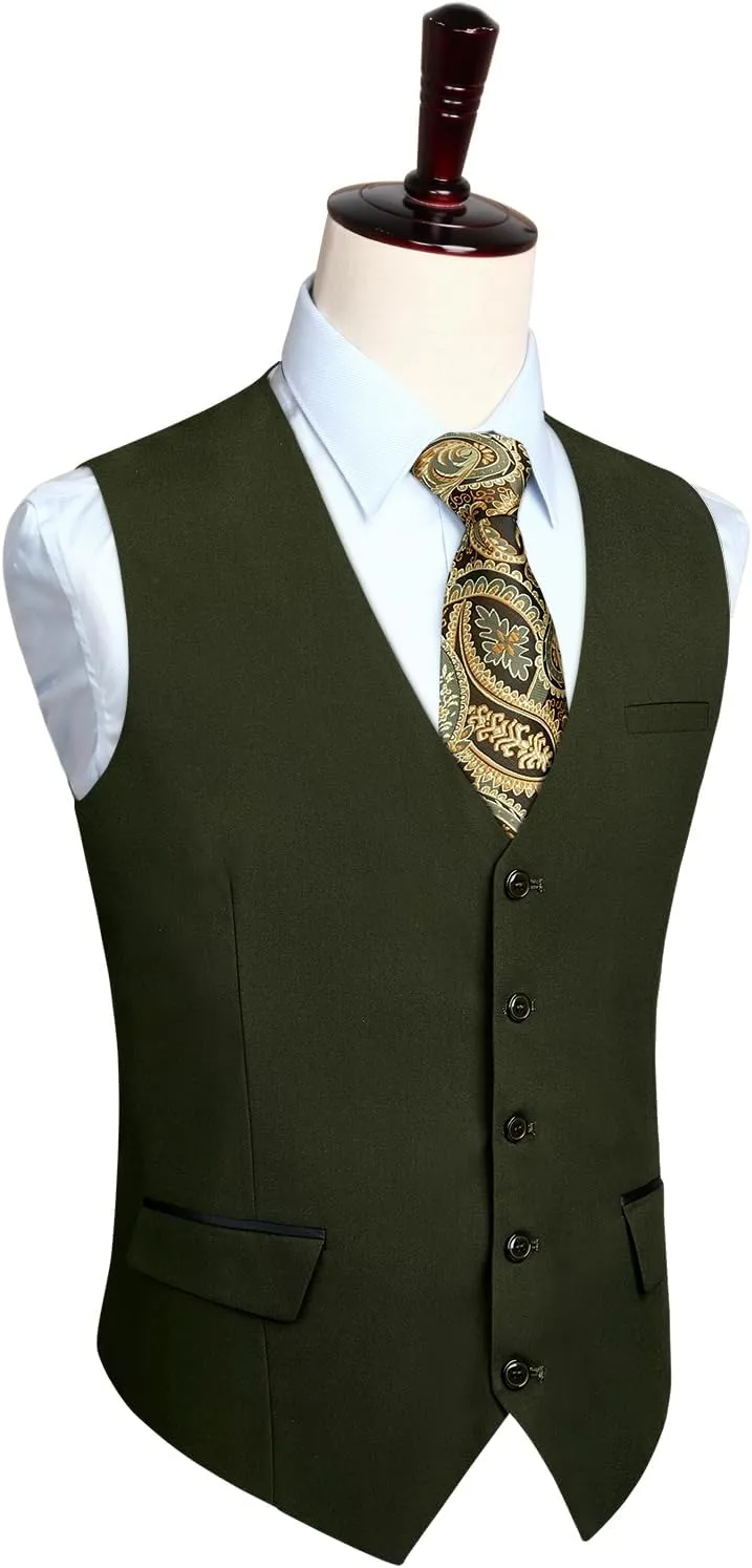 HISDERN Men's Suit Vest Business Suit Vests for Men Formal Slim Fit Solid Wedding Dress Waistcoat for V-Neck Tuxedo Vest