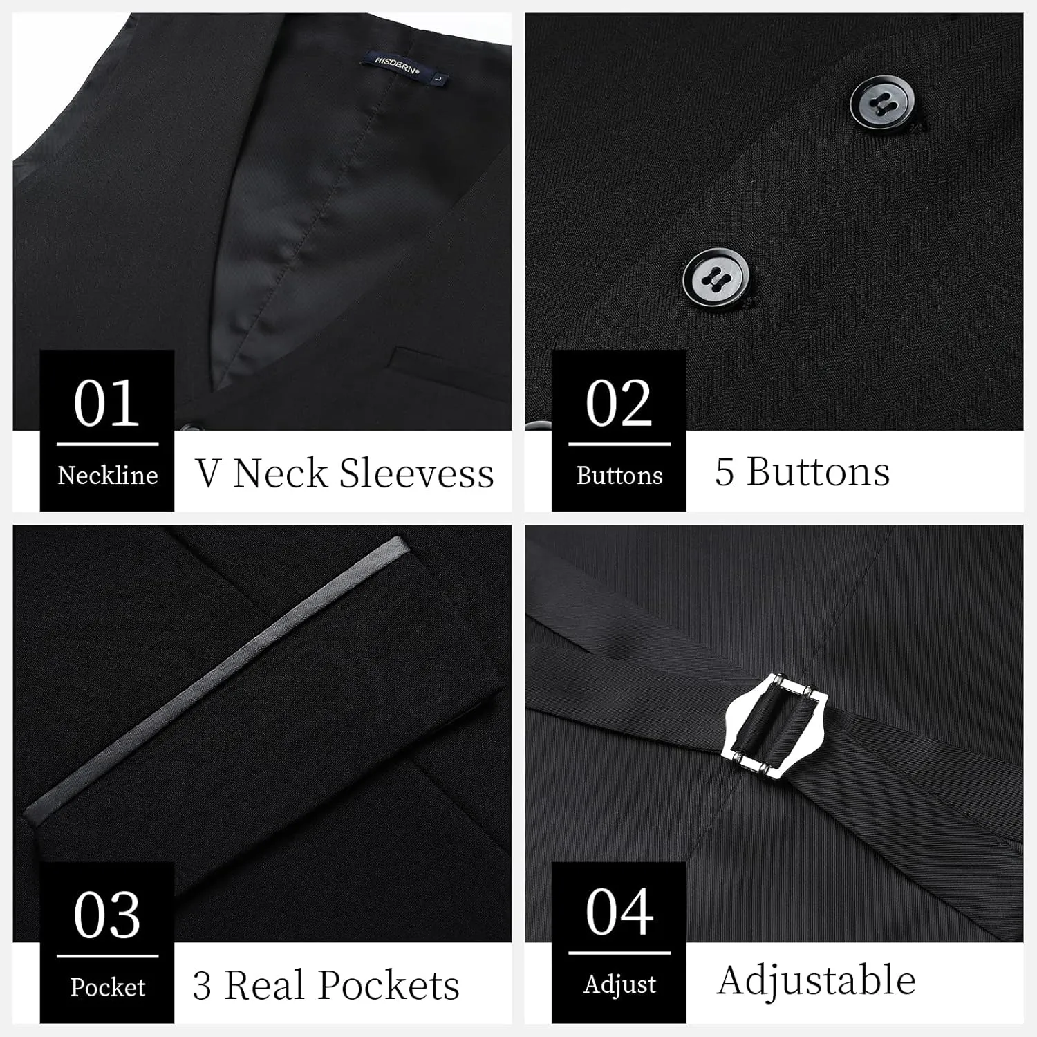 HISDERN Men's Suit Vest Business Suit Vests for Men Formal Slim Fit Solid Wedding Dress Waistcoat for V-Neck Tuxedo Vest