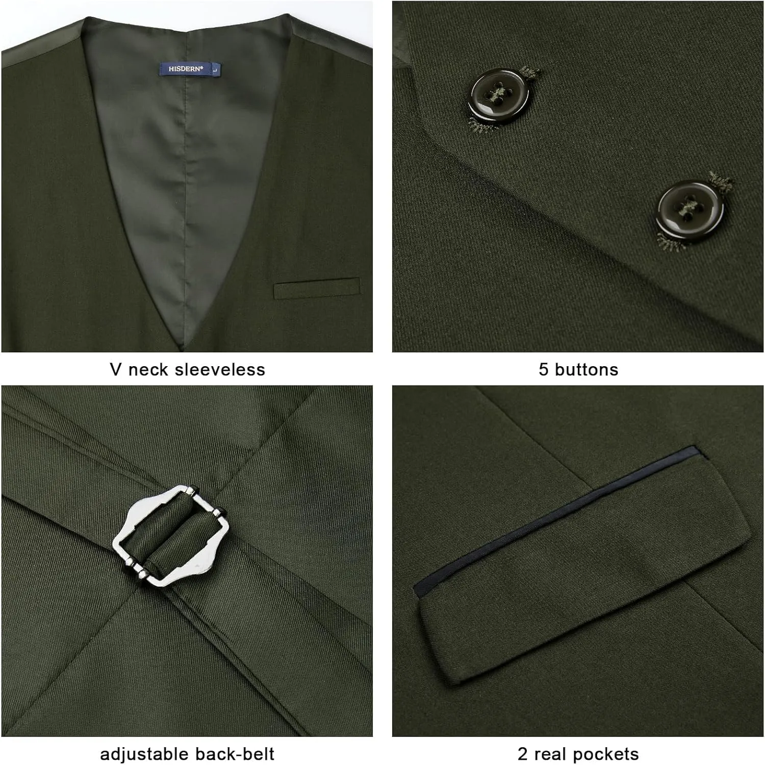 HISDERN Men's Suit Vest Business Suit Vests for Men Formal Slim Fit Solid Wedding Dress Waistcoat for V-Neck Tuxedo Vest