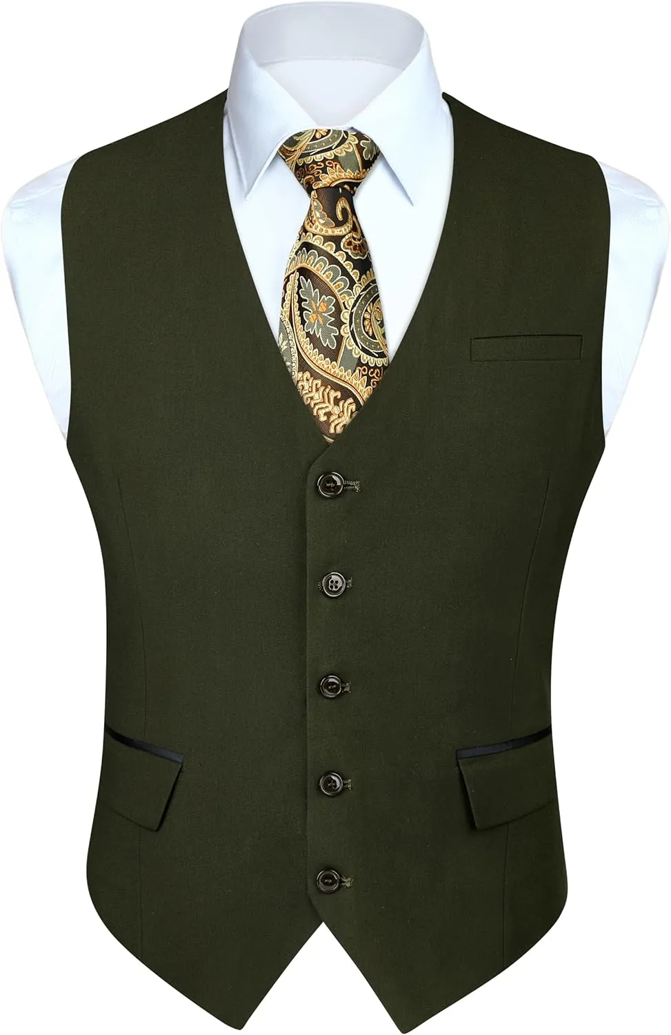 HISDERN Men's Suit Vest Business Suit Vests for Men Formal Slim Fit Solid Wedding Dress Waistcoat for V-Neck Tuxedo Vest