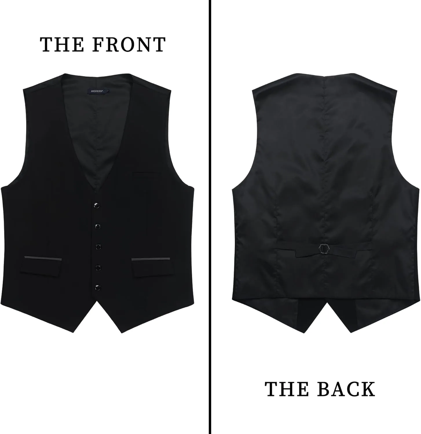 HISDERN Men's Suit Vest Business Suit Vests for Men Formal Slim Fit Solid Wedding Dress Waistcoat for V-Neck Tuxedo Vest