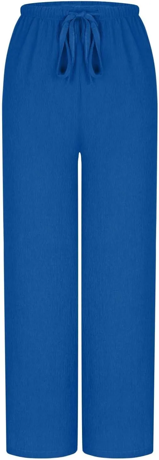 Hvyesh Casual Palazzo Pants for Women Baggy Wide Leg Summer Long Womens Trousers High Waisted Drawstring
