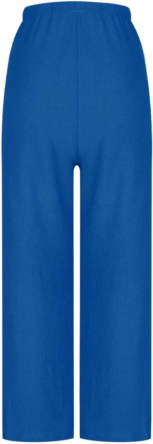 Hvyesh Casual Palazzo Pants for Women Baggy Wide Leg Summer Long Womens Trousers High Waisted Drawstring
