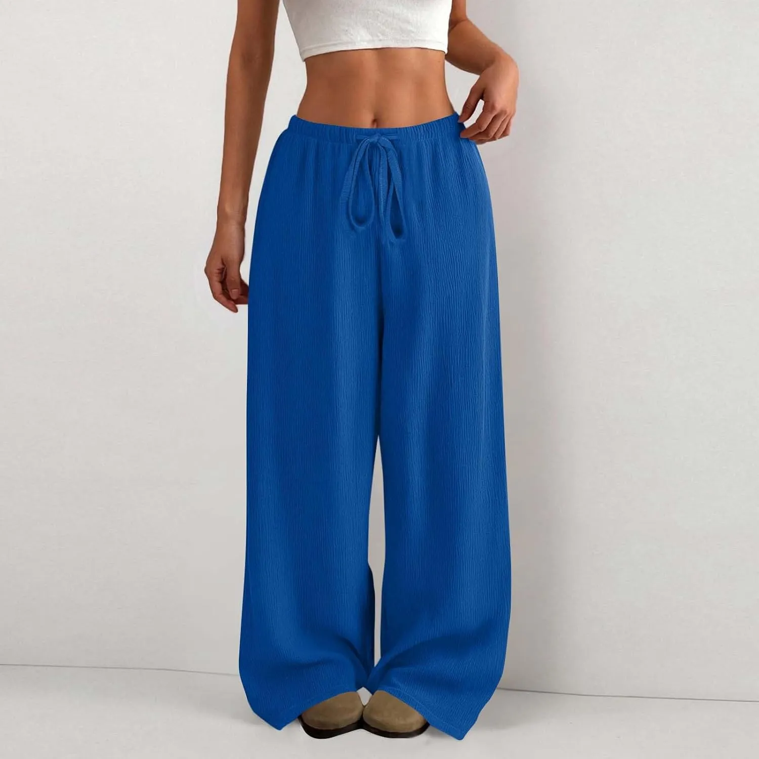Hvyesh Casual Palazzo Pants for Women Baggy Wide Leg Summer Long Womens Trousers High Waisted Drawstring