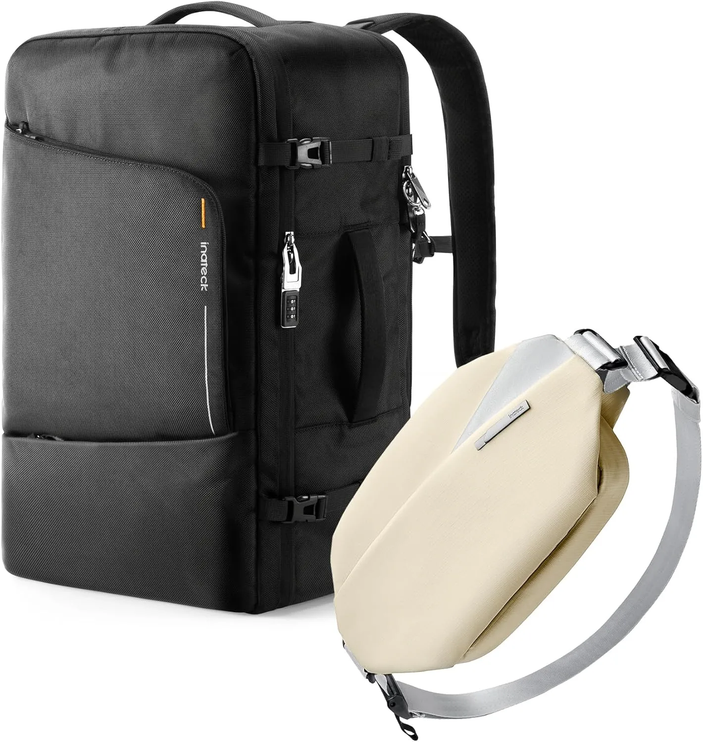 Inateck Bundle Set- 42L Travel Laptop Backpack & Sling Bag Beige 4L