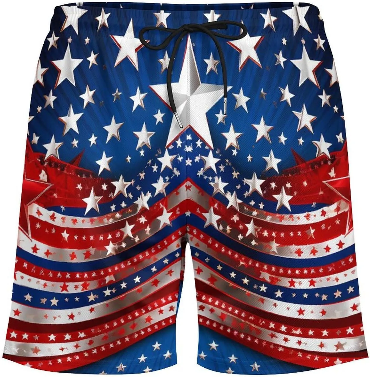 Independence Day U.S. Stars Men's Swim Trunks with Compression Liner Beach Swimming Shorts with Drawstring and Pockets