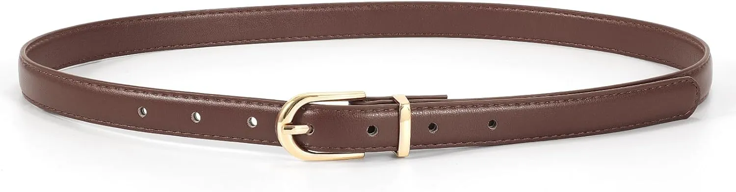 JASGOOD Womens Skinny Leather Belt Ladies Thin Faux Leather Belt with Gold/Silver Buckle for Jeans Dress Pants