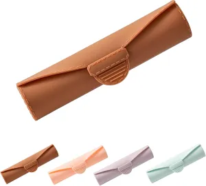 JOVAKIT Cylinder Shaped Silicone Makeup Bag for Women, Travel Waterproof Toiletry Cosmetic Bag, Clasp Design Make up Brush Case Brushes, Travel Essentials (Brown)