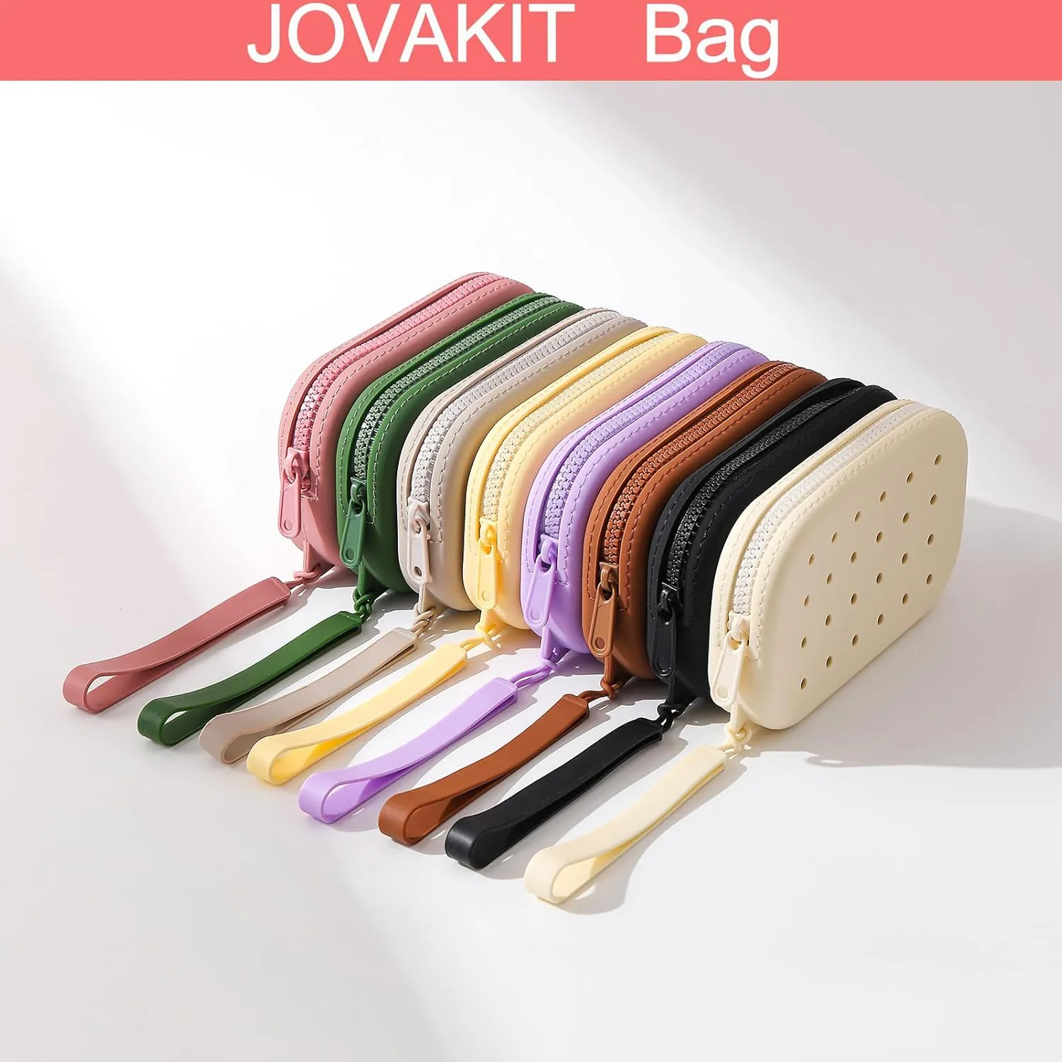 JOVAKIT Small Portable Silicone Makeup Bag for Women with Decorative Holes, Travel Waterproof Toiletry Cosmetic Bag Gifts for Women, Zipper Closure Makeup Case with Handle (Yellow)
