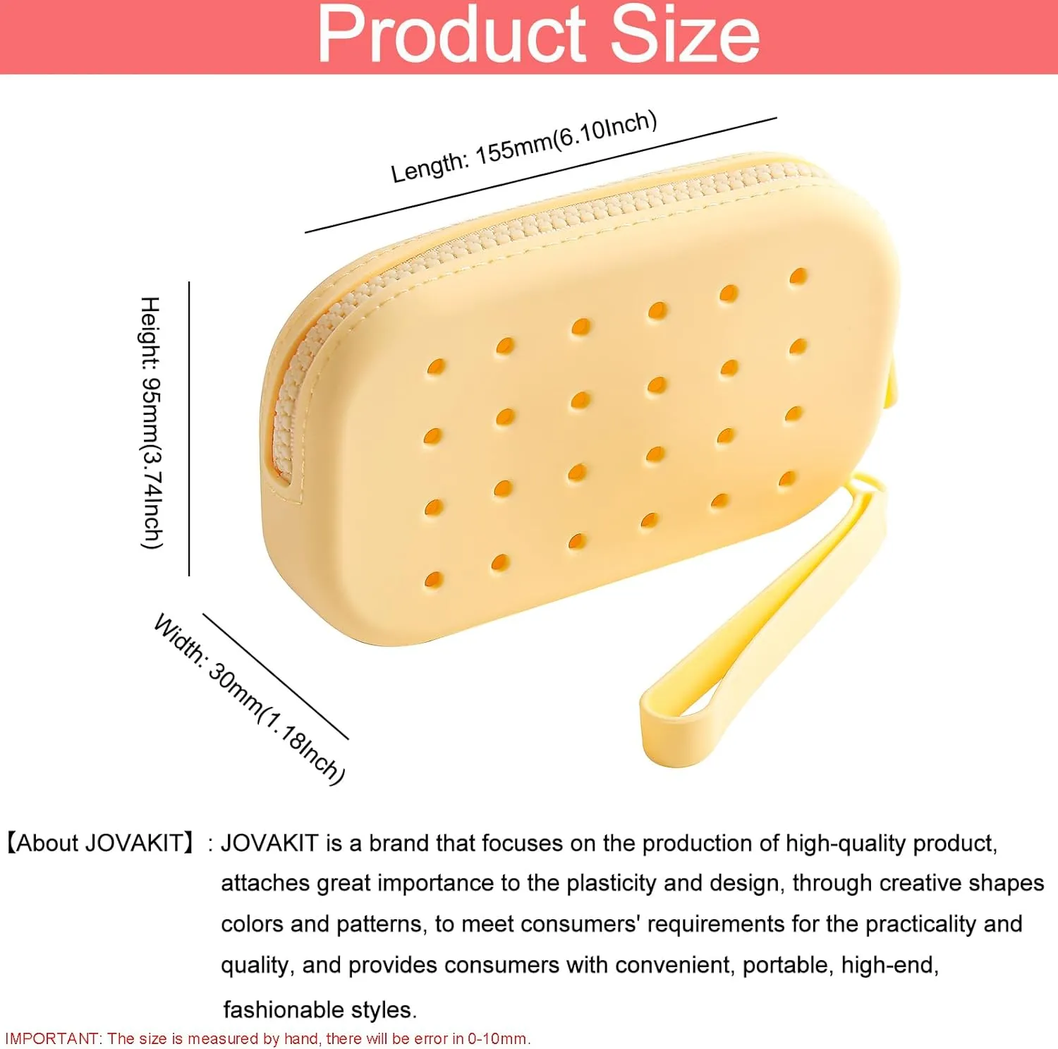JOVAKIT Small Portable Silicone Makeup Bag for Women with Decorative Holes, Travel Waterproof Toiletry Cosmetic Bag Gifts for Women, Zipper Closure Makeup Case with Handle (Yellow)
