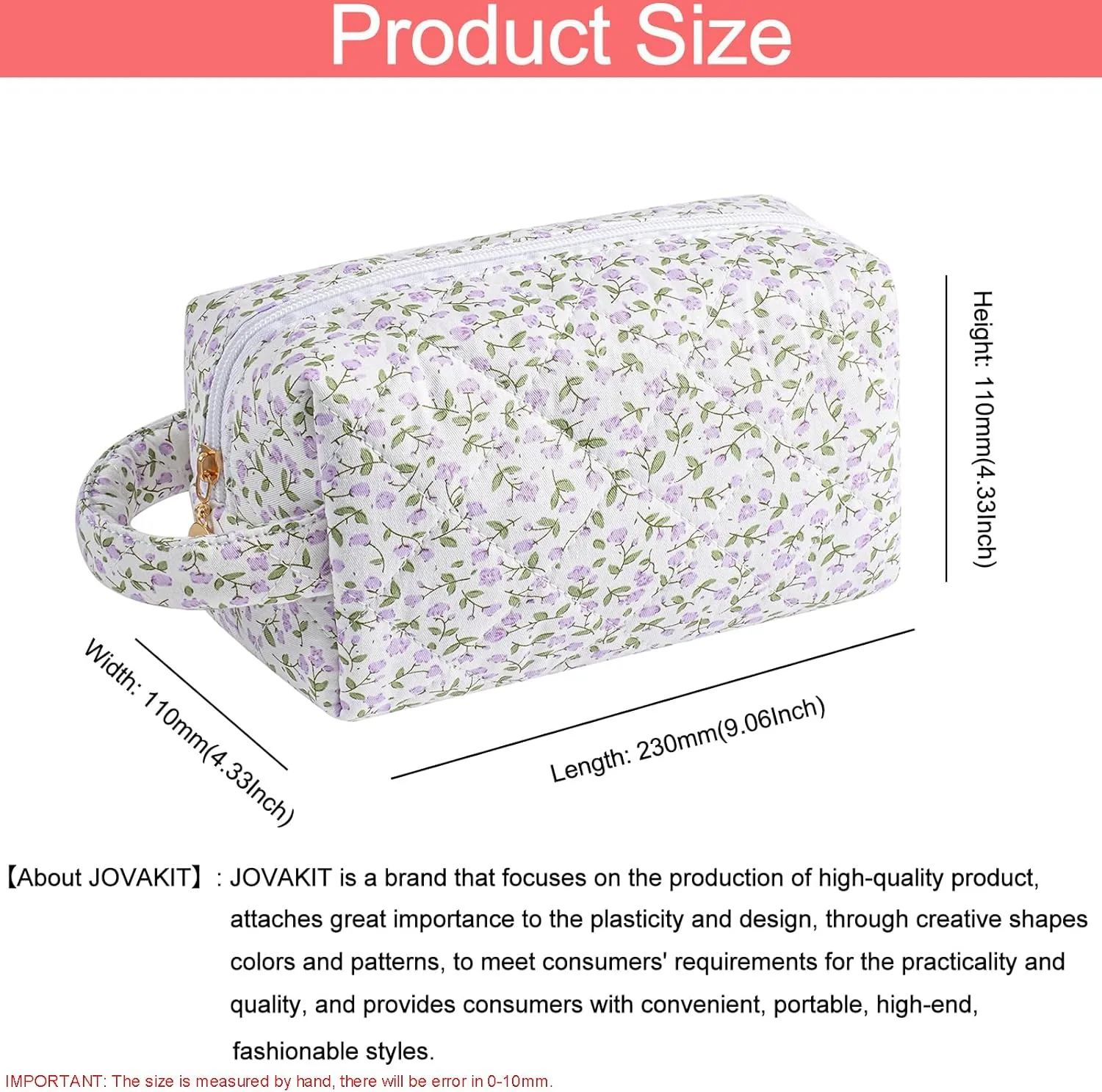 JOVAKIT Travel Makeup Bag Cosmetic Bag for Women, Christmas Gifts, Small Floral Flowers Coquette Toiletry Bag with Handle, Zipper Make Up Pouch Organizer Bag Trendy Stuff (Purple Floral)