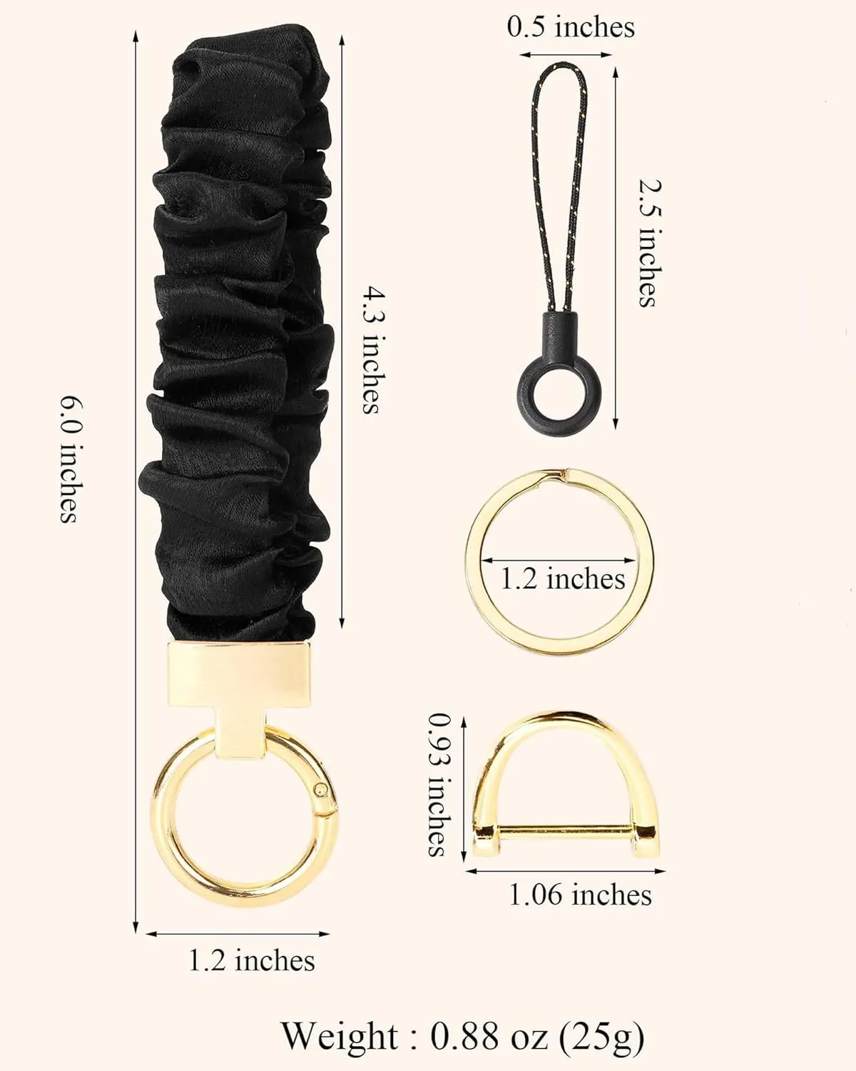 Keychain Wristlet, Stretchy Key Chain for Car Keys with D ring, Cute Scrunchie Wrist Bracelet for Women Men
