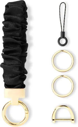 Keychain Wristlet, Stretchy Key Chain for Car Keys with D ring, Cute Scrunchie Wrist Bracelet for Women Men