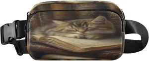 Kitten Antique Book Sepia Fanny Packs for Women Crossbody Bags Everywhere Belt Bag with Adjustable Strap Fashion Waist Pack for Running Travel Shopping
