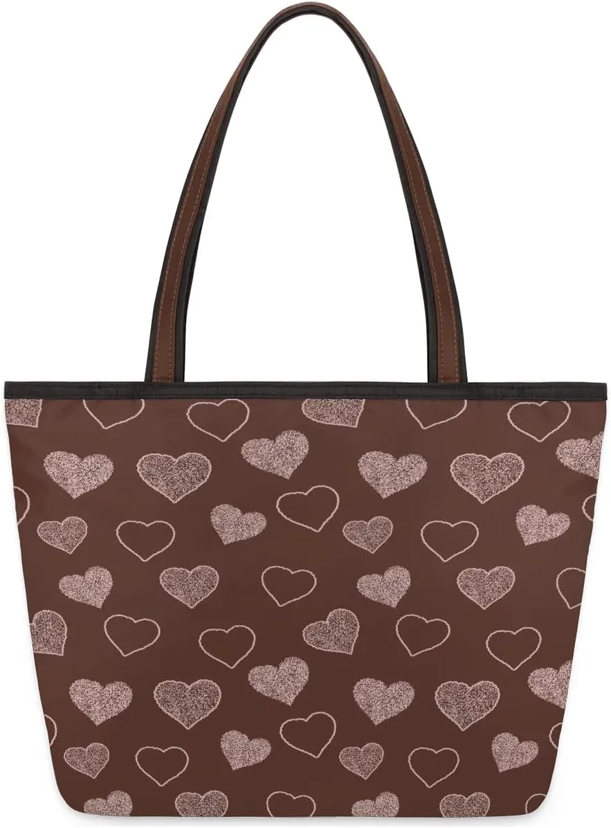Large Tote Bag For Women Heart Print Red Work Cloth Bags With Zipper Reusable Grocery Hand Bags Casual Travel Overnight Tote Purses Fit Travel,Work, Vacation,Beach, Shopping,Gifts