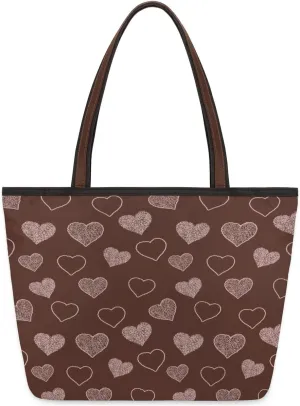 Large Tote Bag For Women Heart Print Red Work Cloth Bags With Zipper Reusable Grocery Hand Bags Casual Travel Overnight Tote Purses Fit Travel,Work, Vacation,Beach, Shopping,Gifts