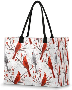 Large Travel Utility Tote Bag for Women Reusable Shopping Bags with Handles Aesthetic Bolsos Para Mujeres Cute Canvas Bag for Beach School Work Grocery Bird Cardinal Print