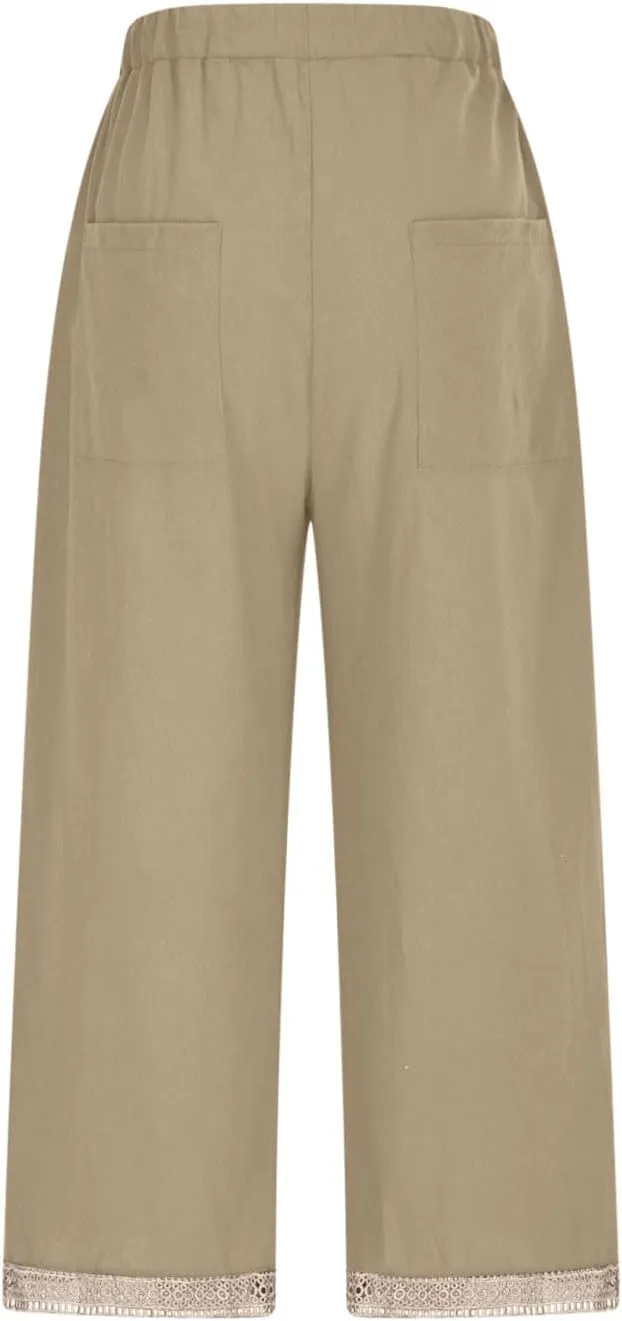 Lastesso Linen Pants Women Casual High Waist Cotton Summer Comfy Slacks Lightweight Vacation Hawaii Trousers with Pockets