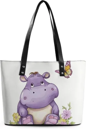 Leather Tote Bag Crossbody Bags for Women Fashion Top Handle Handbag Butterfly And Hippo Ladies Shoulder Bags Casual Beach Bag Gym Bages Ladies Purses for Shopping Work Travel