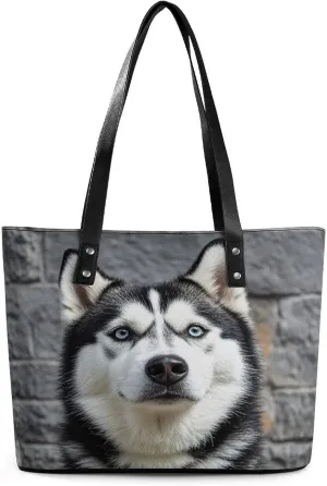 Leather Tote Bag Crossbody Bags for Women Fashion Top Handle Handbag Husky Dog Ladies Shoulder Bags Casual Beach Bag Gym Bages Ladies Purses for Shopping Work Travel
