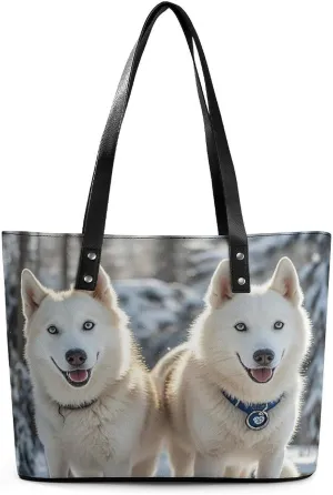 Leather Tote Bag Crossbody Bags for Women Fashion Top Handle Handbag Husky Dogs Ladies Shoulder Bags Casual Beach Bag Gym Bages Ladies Purses for Shopping Work Travel