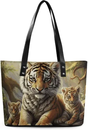 Leather Tote Bag Crossbody Bags for Women Fashion Top Handle Handbag Jungle Tigers Ladies Shoulder Bags Casual Beach Bag Gym Bages Ladies Purses for Shopping Work Travel