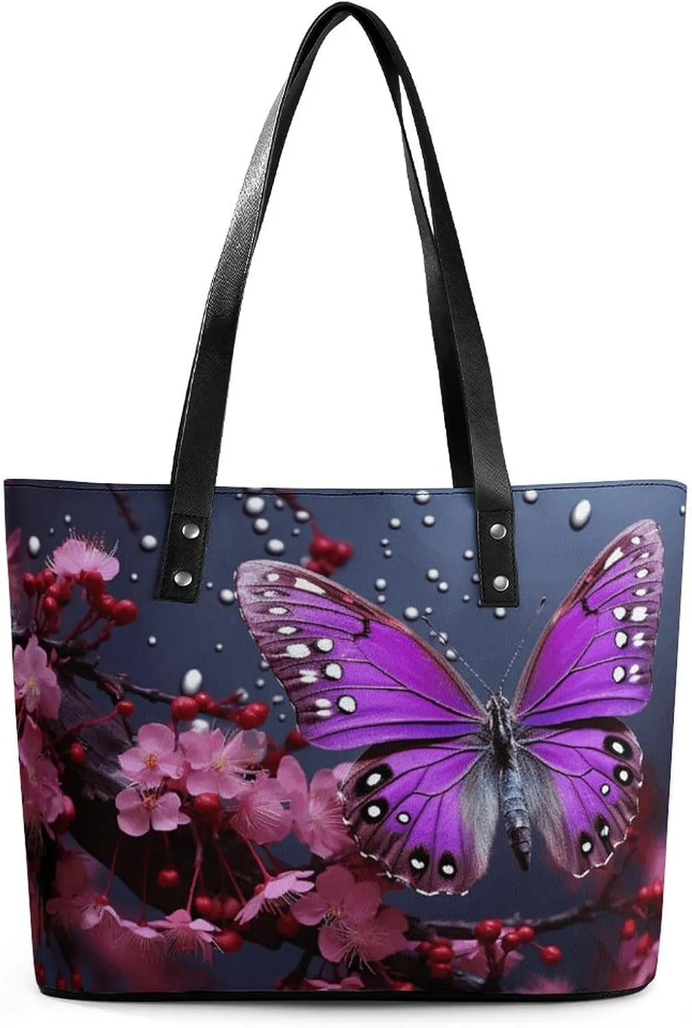 Leather Tote Bag Crossbody Bags for Women Fashion Top Handle Handbag Purple Plum Butterfly Ladies Shoulder Bags Casual Beach Bag Gym Bages Ladies Purses for Shopping Work Travel