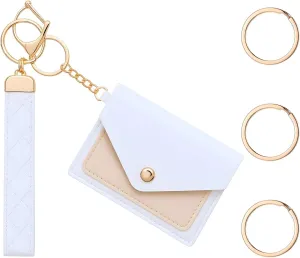 Leather Wristlet Keychain with Wallet, Car Key Chain with 3 Key Ring Anti-Lost D Ring Wrist Lanyard and Card Holder for Men and Women