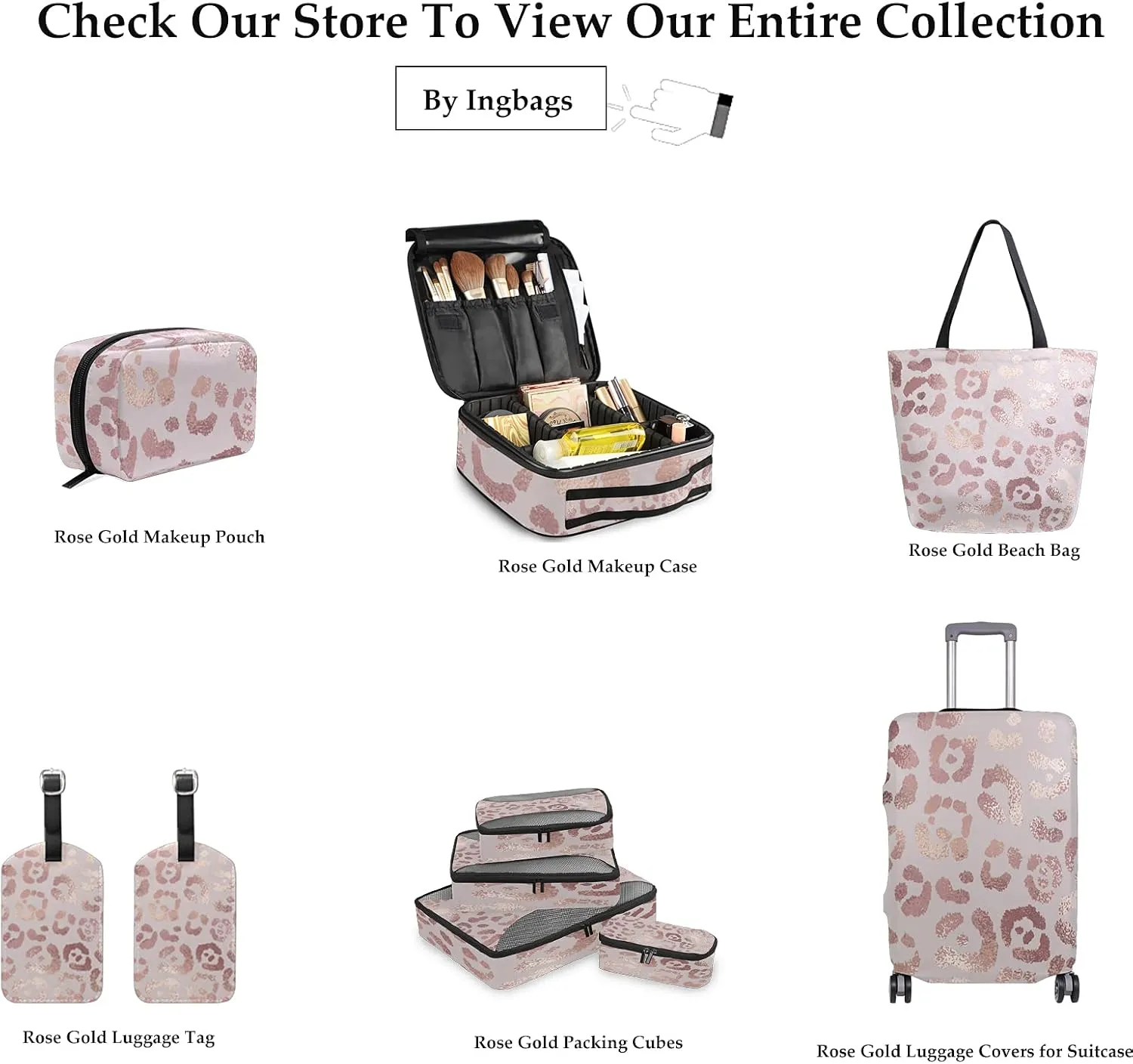 Leopard Packing Cubes for Suitcases 4 Set, Travel Packing Cubes Women Packing Travel Organizer Rose Gold Leopard