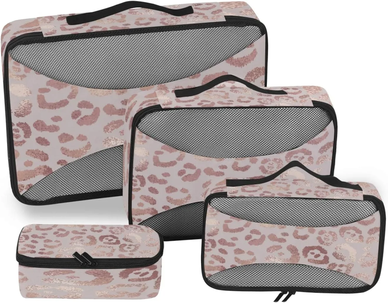 Leopard Packing Cubes for Suitcases 4 Set, Travel Packing Cubes Women Packing Travel Organizer Rose Gold Leopard