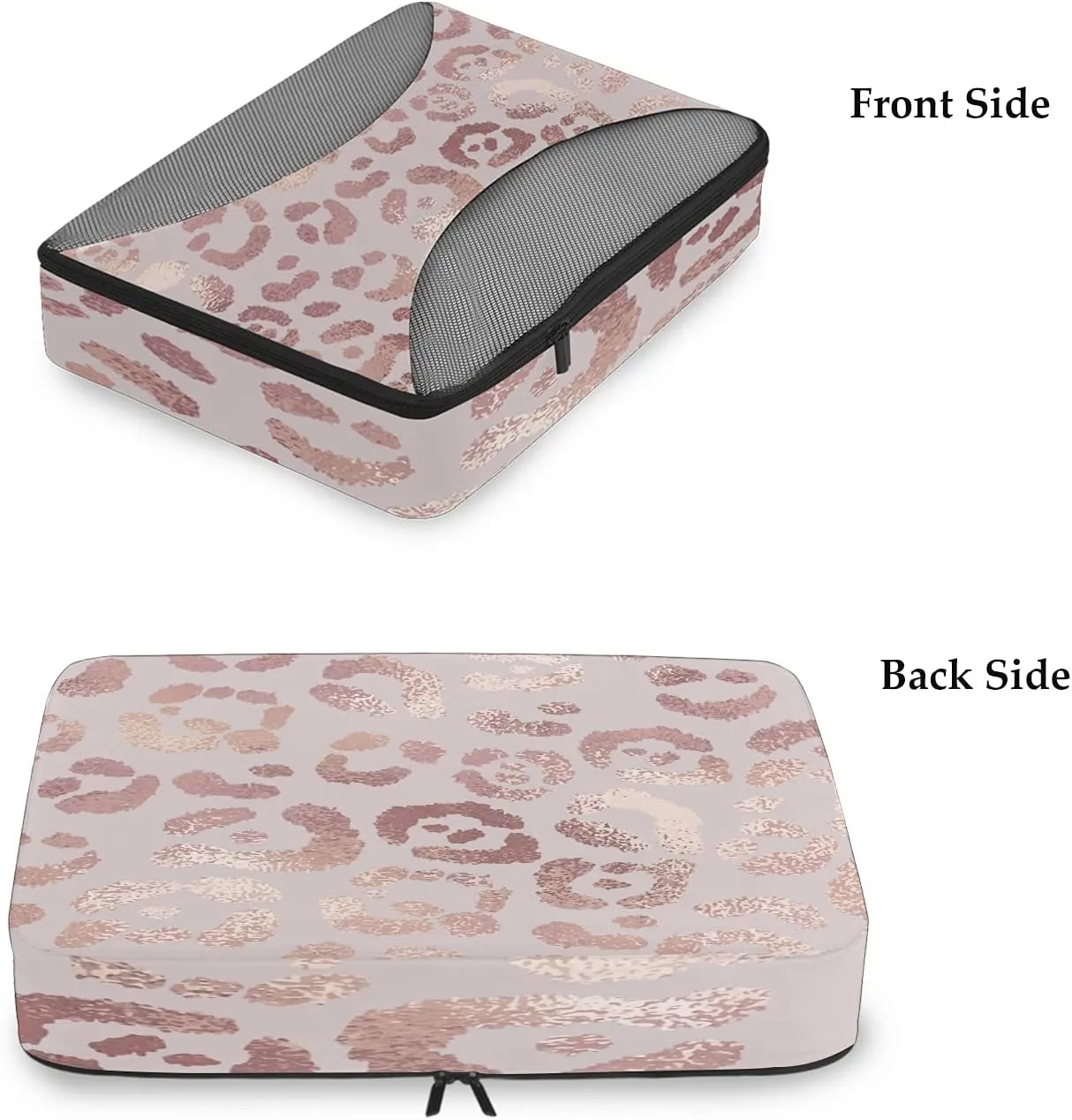 Leopard Packing Cubes for Suitcases 4 Set, Travel Packing Cubes Women Packing Travel Organizer Rose Gold Leopard