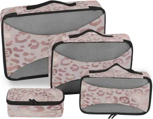 Leopard Packing Cubes for Suitcases 4 Set, Travel Packing Cubes Women Packing Travel Organizer Rose Gold Leopard