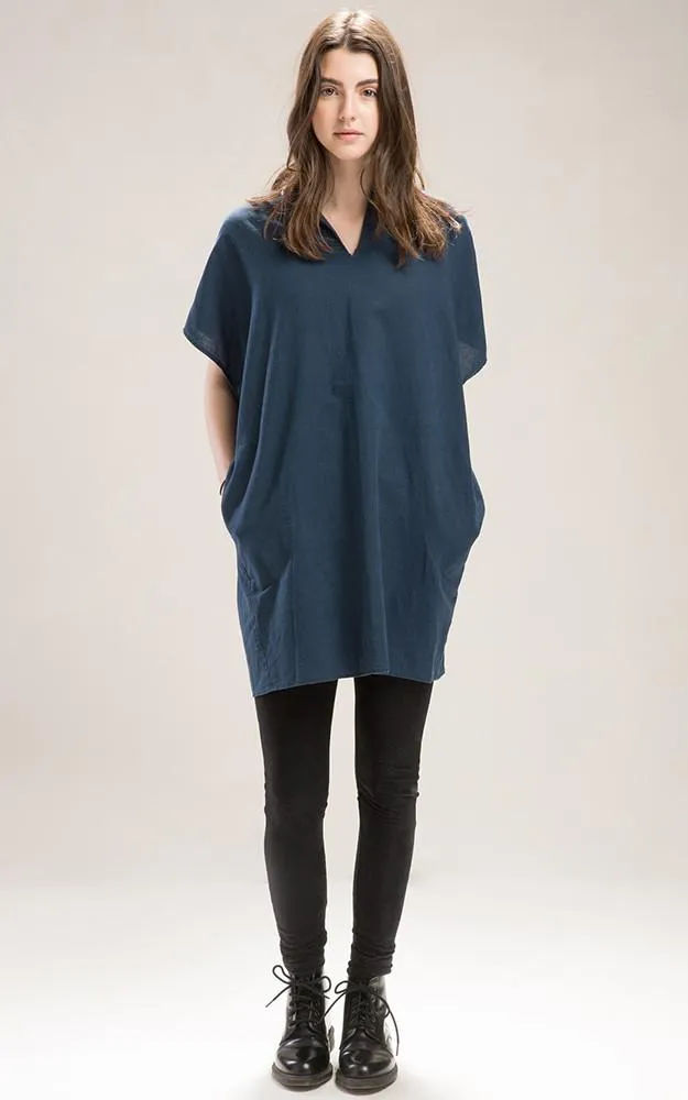 LG528 Linen Pocket Tent Dress Poncho