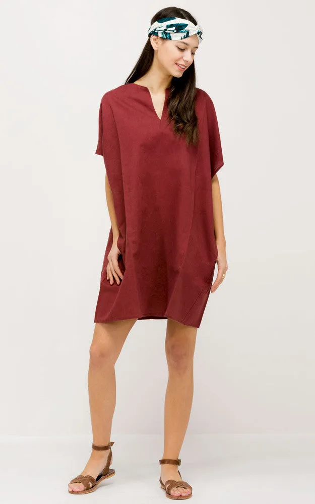 LG528 Linen Pocket Tent Dress Poncho