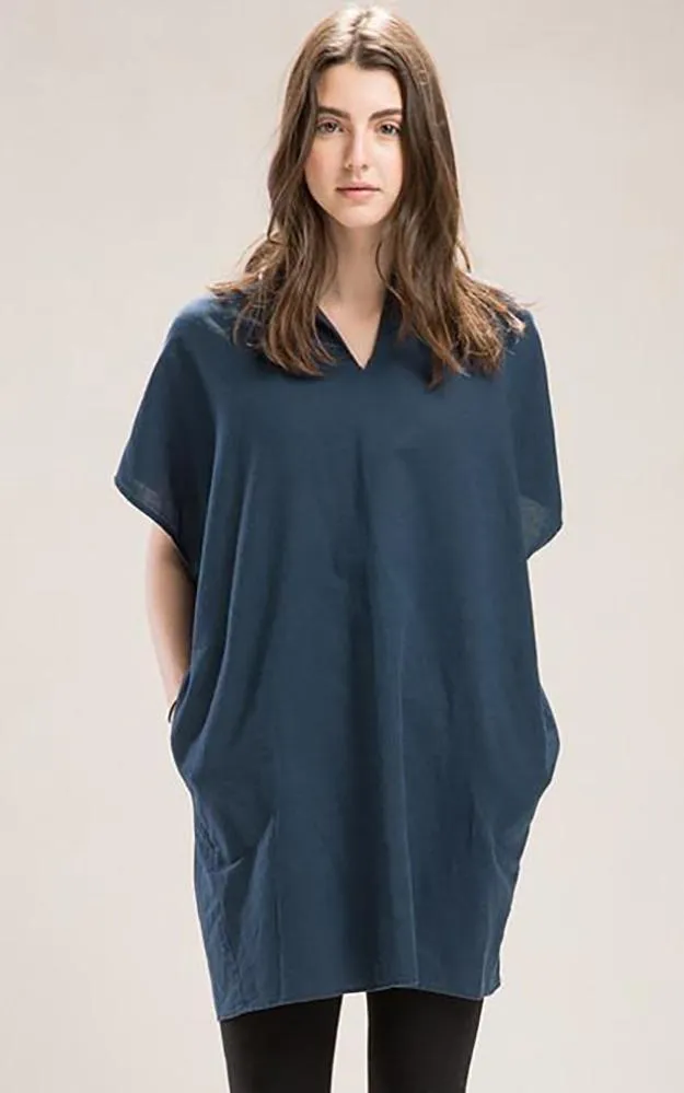 LG528 Linen Pocket Tent Dress Poncho
