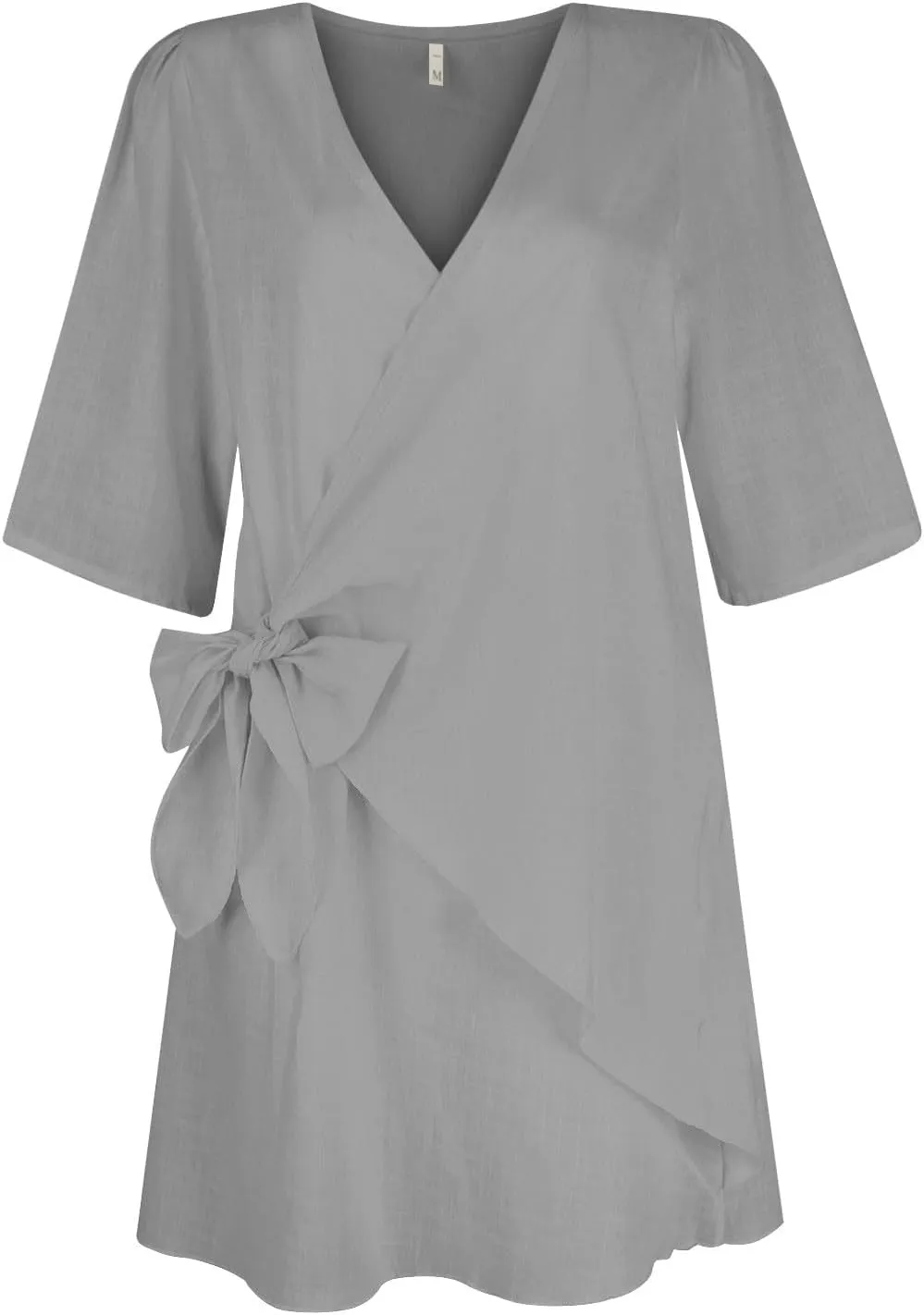 Linen Dresses for Women 2024 Summer Vacation Wrap Dress Loose Fit Tie Waist V Neck Casual Short Dresses