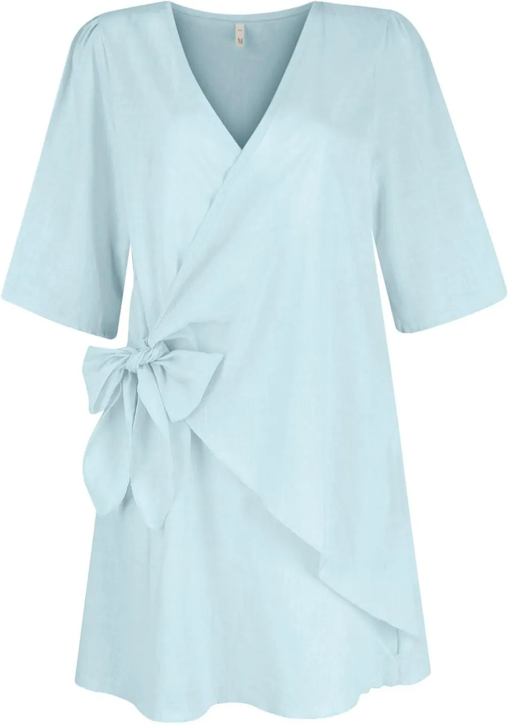 Linen Dresses for Women 2024 Summer Vacation Wrap Dress Loose Fit Tie Waist V Neck Casual Short Dresses