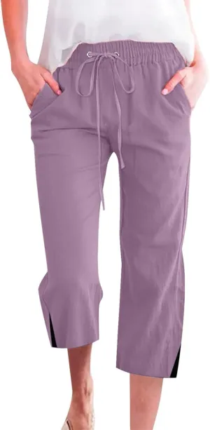 Linen Pants for Women 2025 Summer Petite Linen Pants Wide Leg Gauze Pant Striped Capri Trouser Casual Maternity Pant