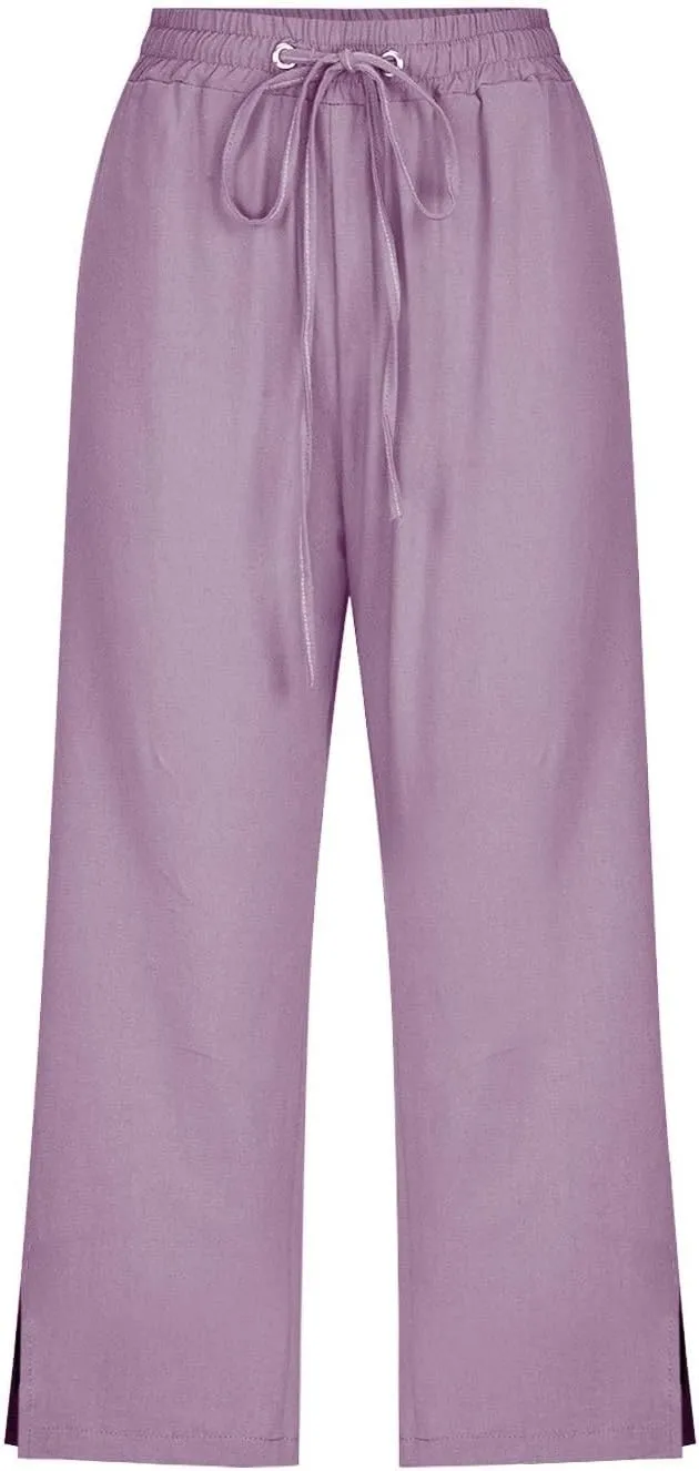 Linen Pants for Women 2025 Summer Petite Linen Pants Wide Leg Gauze Pant Striped Capri Trouser Casual Maternity Pant