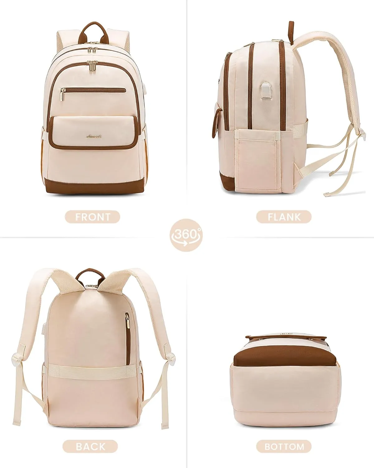 LOVEVOOK Laptop Backpack for Women,15.6 Inch Fashion Travel Backpack,Large Capacity Backpack Purse with USB,Water-resistant fits College Work Business Travel Beige