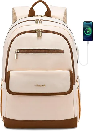 LOVEVOOK Laptop Backpack for Women,15.6 Inch Fashion Travel Backpack,Large Capacity Backpack Purse with USB,Water-resistant fits College Work Business Travel Beige