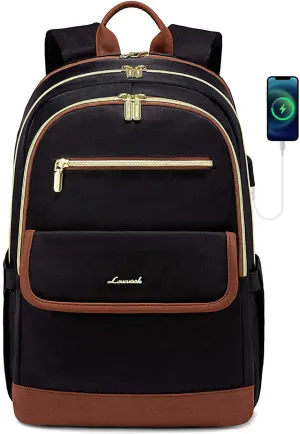 LOVEVOOK Laptop Backpack for Women,15.6 Inch Fashion Travel Backpack,Large Capacity Backpack Purse with USB,Water-resistant fits College Work Business Travel Black & Brown